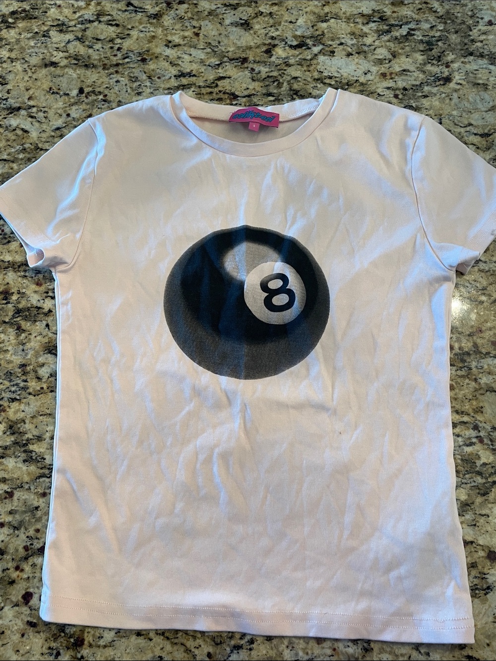 Teens/Women Pink Tee with Black 8-Ball Graphic by Edikted